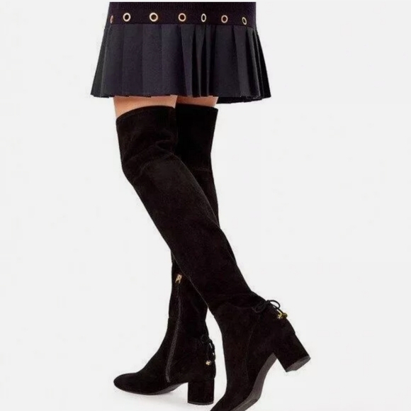 Tory Burch Laila over the knee black suede boots, size